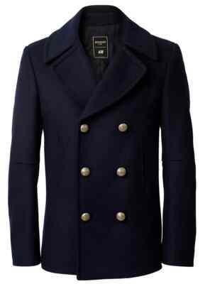 BALMAIN X H&M Navy Blue Wool Blend Double Breasted Pea Coat UK-US 36R EU 40 RARE