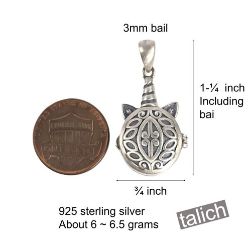 Antiqued 925 Sterling Silver Ornate Scroll Cat Head Small Locket Pendant Unique! - Picture 2 of 6
