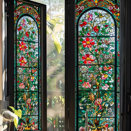 Retro Luxury Rose Stained Glass Window Stained Film Adhesive Backing Sticker