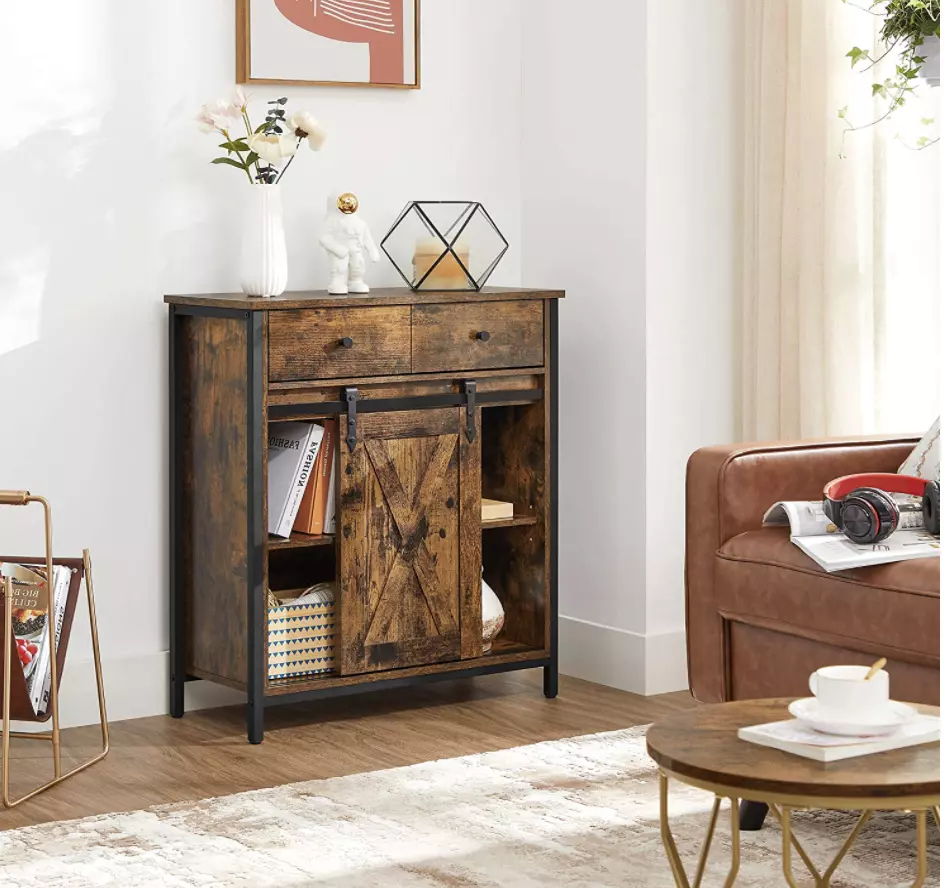 Industrial Side Cabinet Rustic Metal Cupboard Small Vintage Storage Sideboard