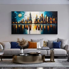 Abstract Handmade Cityscape Oil Painting On Canvas Large Wall Art Urban