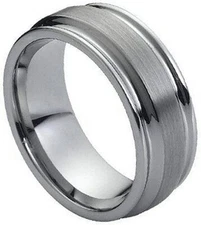 8mm Tungsten Carbide High Polish Grooves and Brushed Center Wedding Band Ring