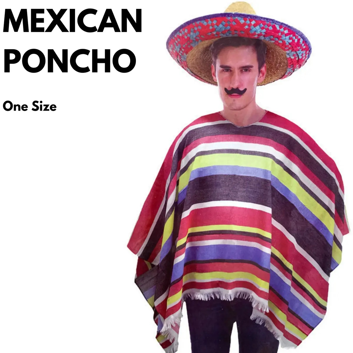 midtergang nægte Identificere Mens MEXICAN PONCHO Spanish Costume Wild West Cowboy Party Bandit Fiesta  6130000124650 | eBay