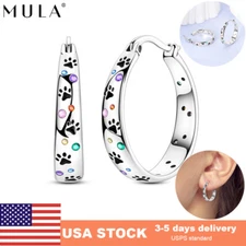 MULA Women Hoop 925 Sterling Silver Earrings Colorful AAA CZ Claw Print Jewelry