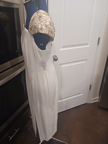 Vintage Off White and gold Beaded Sequin Vintage Backless Nightway Dress 8 - Picture 4 of 16