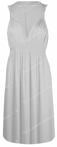 New Womens Ladies Sleeveless Jersey Spring Coil Short Dress Evening Plus Sizes - Picture 4 of 23