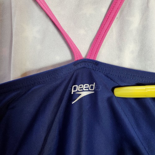 Speedo Girls Swimwear Large Blue One Piece Stars Print Allover Ruched READ - Picture 5 of 6