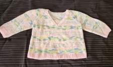Handmade Crochet Knit Pullover V-Neck Sweater Pastel Colorful Baby Vintage 12mo 