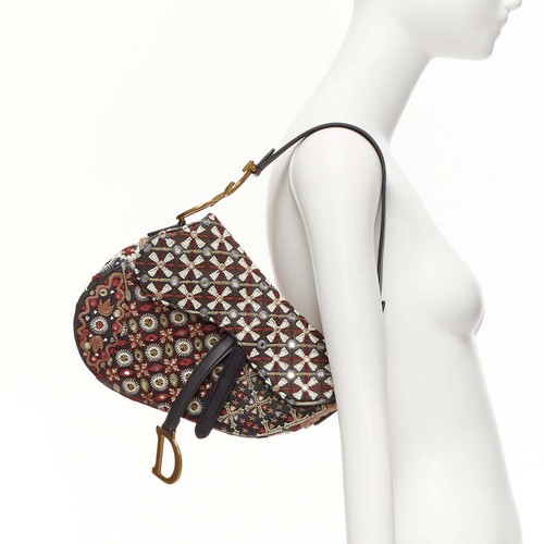CHRISTIAN DIOR Saddle Limited Edition black colourful ethnic beads shoulder bag - Picture 2 of 12