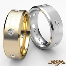 Round Diamond Wedding Band Matte Finish Men's Eternity Bezel Gold Ring 0.40Ctw.