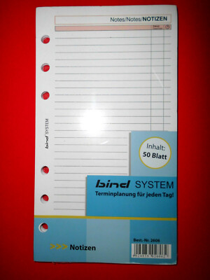 bind System Einlagen 50 Blatt '' NOTIZEN 2606'' DIN A6 liniert Terminplanung