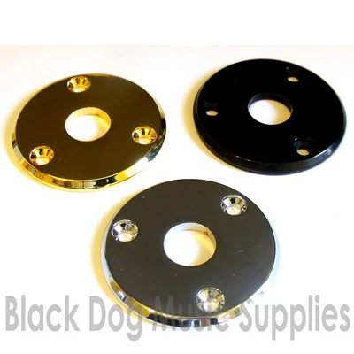 BLACK DOG MUSIC Runde Gitarrenbuchse Steckdose Platte in Chrom Schwarz oder Gold inkl Schrauben Qualitätsstahl