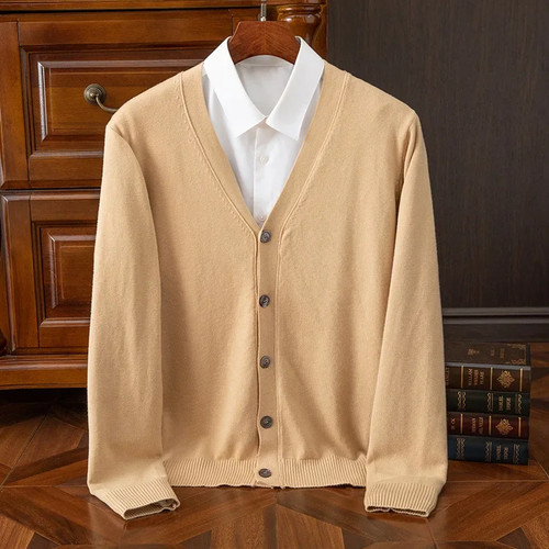 Cardigan maglione uomo marca BROWON business casual classico scollo a V tinta unita - Foto 3 di 34