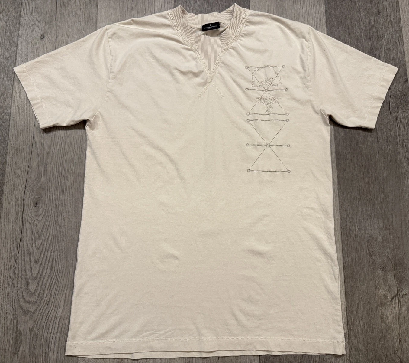Marcelo Burlon T Shirt Uomo Marrone Beige Ricamato Albero Large