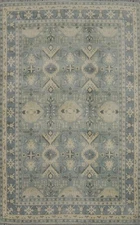 Transitional Light Blue Silk Carpet Handmade Geometric Oushak Style Area Rug 6x8