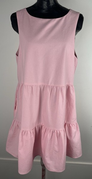 CALLI Pink Babydoll Tiered Mini Dress Size 10 Sleeveless Pockets