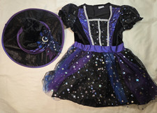 Spirit Witch Dress Costume Black Purple Blue w/ Hat Size 5-6T