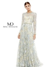 Mac Duggal 12460 Sz 10 Platinum Blue Lace Embellished Rhinestone Gown $798