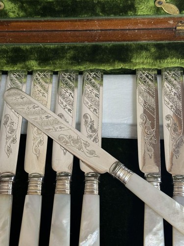 Vintage White Mother of Pearl Silver Cutlery Set, 12 Pairs - Picture 2 of 6