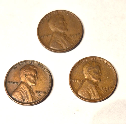 1938 P, D & S Lincoln Wheat Cent, Penny, Very good Condition
