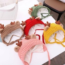 Christmas Antlers Baby Hat Boy Cute Winter Plush Knitted Ear Warmer Girl Bonnet