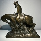 D. S. Barros Signed Bronze Cowboy Riding Horse Figurine Sculpture, 3D Effect — photo 4