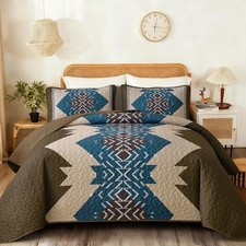 Boho Quilt Set Queen 96" 90" Aztec Southwestern - Soft Lightweight Bedspread