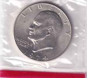1974 D Eisenhower Dollar $1 Coin from US Mint Set BU Cello Coin #1956