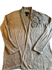 Cynthia Rowley Beige 50% Angora Rabbit Hair Cardigan Open Front Sz L Appliqués 
