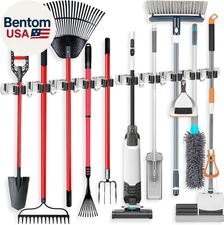 2 Pack Wall Mount Broom Holder Stainless Steel 5 Racks with 4 Hooks Broom Organi