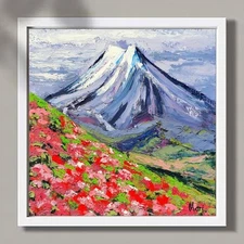 Mountains Landscape Painting Wildflowers Field  Original Artwork Flowers 9.3x9.3