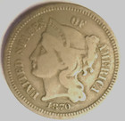 us coins 1870 Nickel 3 cent F — photo 1