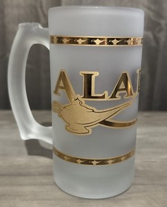 Aladdin Resort Las Vegas Frosted Souvenir Handled Beer Mug w/ Gold Lettering