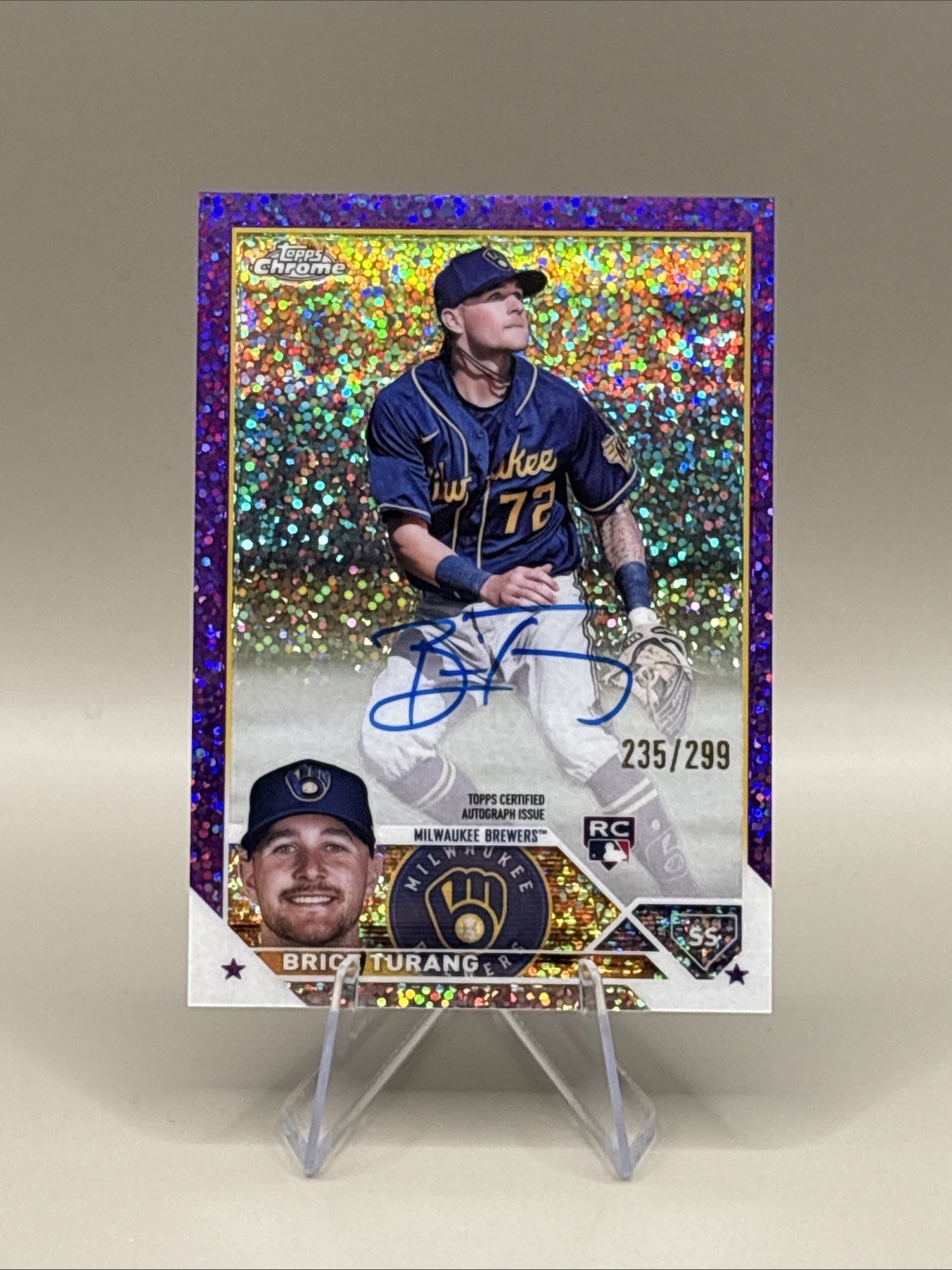 2023 Topps Chrome - Rookie Autographs Brice Turang #RA-BT Purple Speckle /299