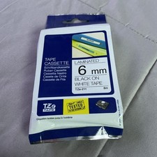 Genuine Brother TZe-211 6mm x 8m Black On White Laminated Tape