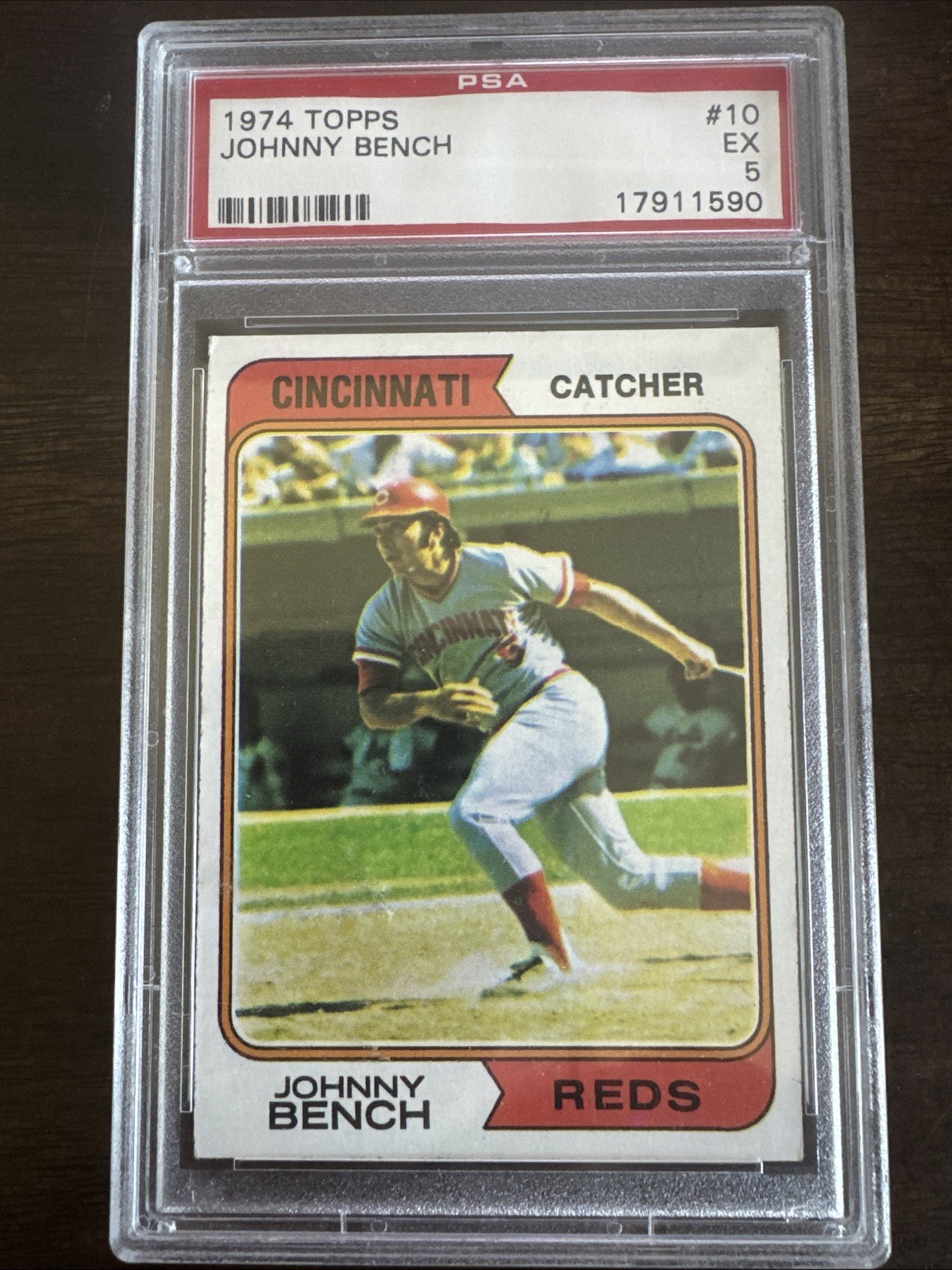 1974 Topps Baseball Johnny Bench Cincinnati Reds #10 PSA 5 EX view 1
