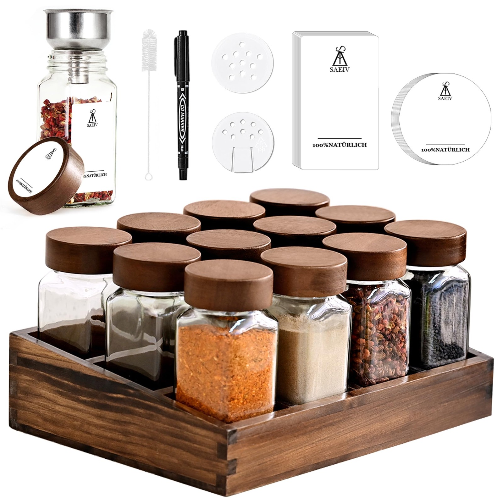 Organizzatore Spezie SAEIV in Legno e Vetro | Design Moderno per Cassetto