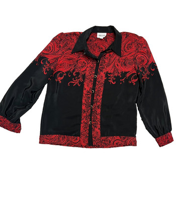 Leslie Fay Button Up Whimsygoth Top Women's 10 Victorian Paisely Print Vampire