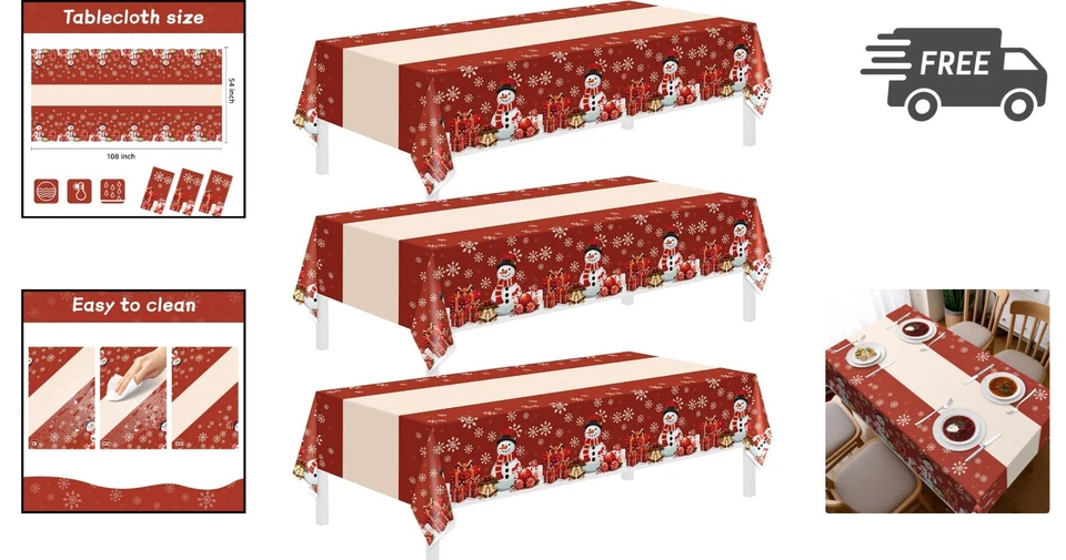 Christmas Plastic Tablecloths 3 Pack 54 x 108 Inches Holiday Party Decor - Image 2 of 4