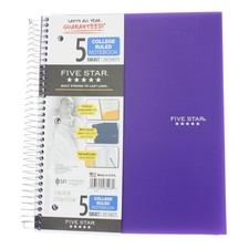 3 Pack Five Star Wirebound Notebook, 5 Subject, 200 Sheets, College Ruled, 11...