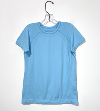 Athleta Girl Power Up T Shirt M 8-10 Blue Crew Neck Short Sleeve Logo