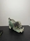 Vintage 1950s McCoy Green Puppy Dog Playing w/ Turtle Cowboy Hat Planter USA