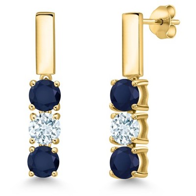 1.70 Ct Blue Sapphire Sky Blue Aquamarine 18K Yellow Gold Plated Silver Earrings