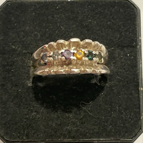 Vintage 925 Sterling Silver Festival Multicolour Stone Ring 4.7 Grams Sz 6.5