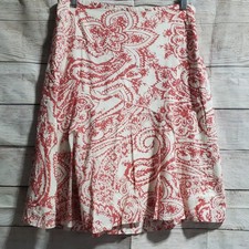 Gap Red White Paisley Cotton A-Line Knee Length Skirt Pleated Size 6