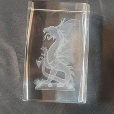 3D Laser Etched Crystal Glass Dragon Paperweight 3" Flying Dragon 