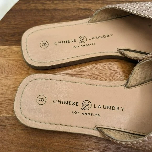 Sandalias Chinas Lavandería Moonshine Slide 9 Cuero Oro Rosa Tejido Top Planas Cómodas Foto 3 de 4