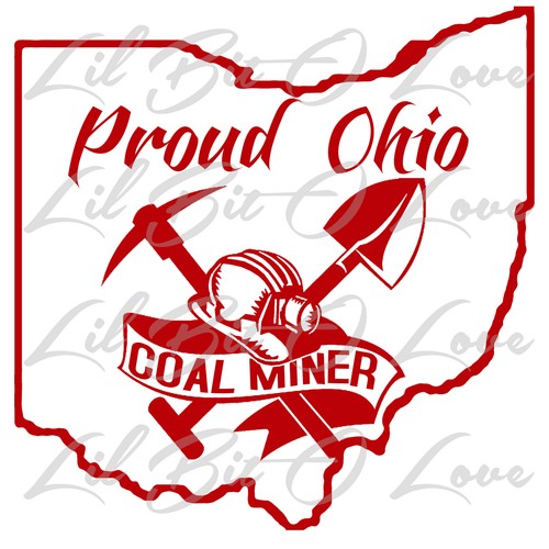 Proud Ohio Coal Miner Vinyl Decal State Outline with Hardhat, Pickaxe & Shovel - Picture 3 of 10