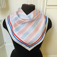 Vintage Echo Red White Blue Striped Silk Blend Square Scarf