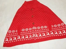 NWOT Janie and Jack Girls 3/3T Reindeer Holiday Knit RED Poncho Shawl Sweater